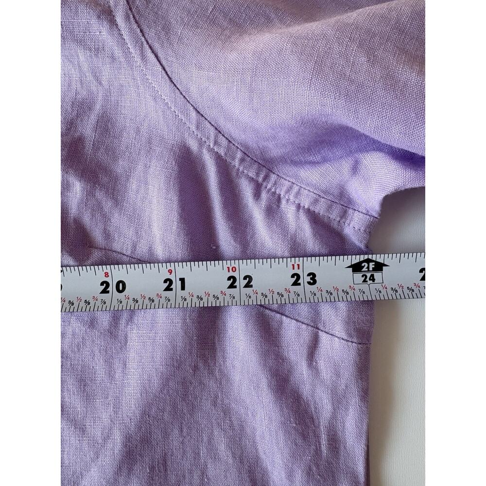 LL Bean Purple Linen Tunic Top Collarless Button Front Pintuck Pleats XL - Picture 12 of 15